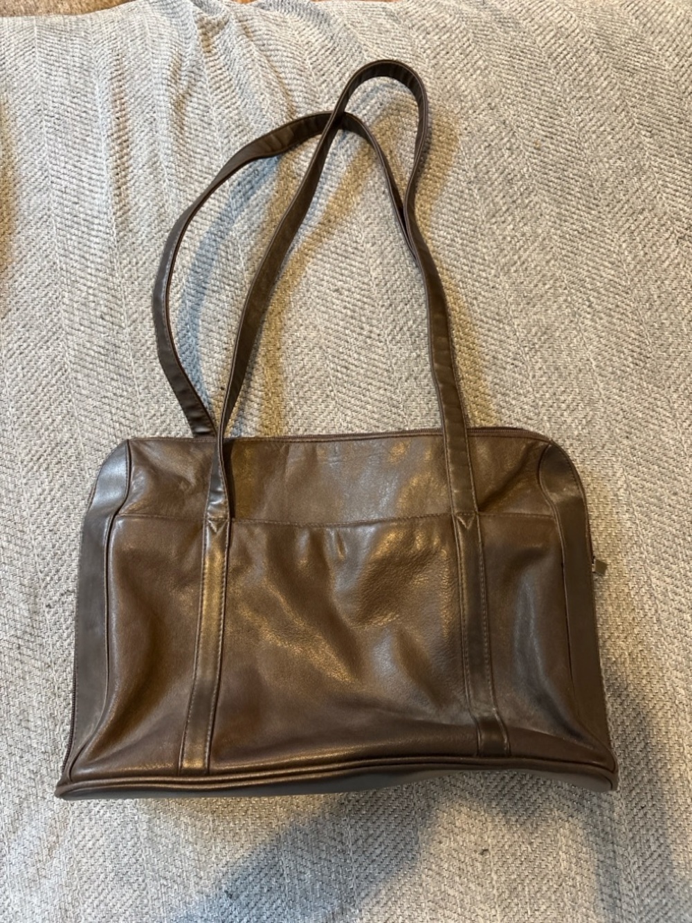 Vintage 90s Lord & Taylor Brown Leather Shoulder Tote Minimalist Bag